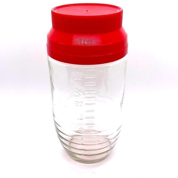 Vintage Jar Anchor Hocking Glass Measuring Container w Red Lid - Picture 1 of 12